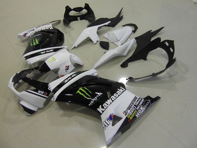 Blanc Noir Brillant Vert Elf Monstre Carénage Moto Kawasaki ZX250R 2008-2012