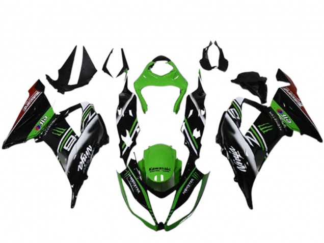Vert Noir Blanc Elf Monstre Carénage Moto Kawasaki ZX6R 2013-2018