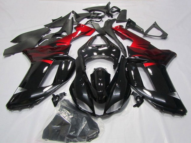 Noir Rouge Carénage Moto Kawasaki ZX6R 2007-2008