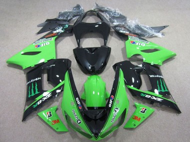Noir Brillant Vert Elf Touch4 Bridgestone Monstre Carénage Moto Kawasaki ZX6R 2005-2006 Pas Chère