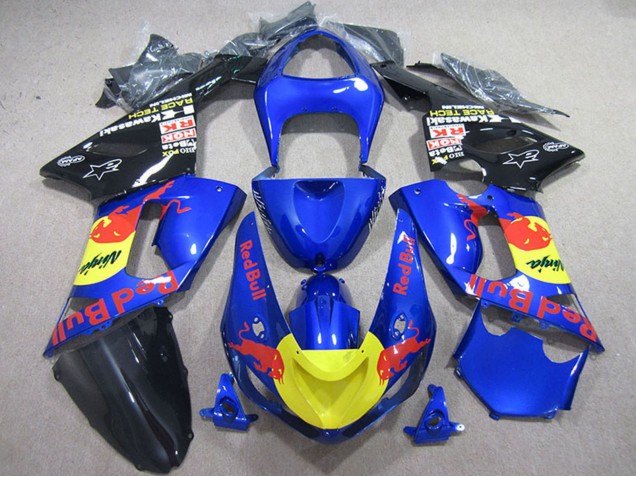 Bleu Jaune Noir Red Bull Carénage Moto Kawasaki ZX6R 2005-2006