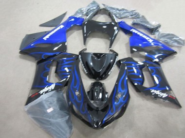 Noir Brillant Bleu Flamme Carénage Moto Kawasaki ZX6R 2005-2006 Pas Chère