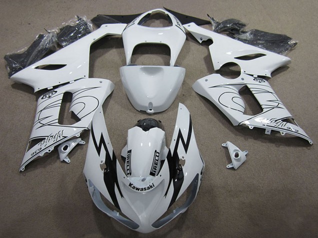 Blanc Noir Kits Carénages Moto Kawasaki ZX6R 2005-2006
