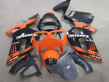 Orange Noir Monstre Carénage Moto Kawasaki ZX6R 2003-2004 Pas Chère