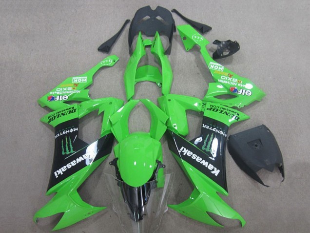 Vert Noir Monstre Energy Elf Dunlop Carénage Moto Kawasaki ZX10R 2008-2010