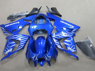 Bleu Blanc Flamme Carénages Moto Kawasaki ZX10R 2004-2005 Pas Chère