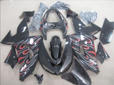 Noir Brillant Rouge Blanc Flamme Carénage Moto Kawasaki ZX10R 2006-2007 Pas Chère