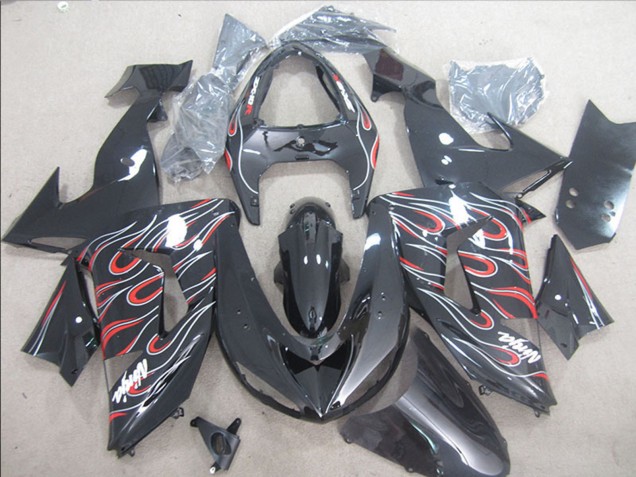 Noir Brillant Rouge Blanc Flamme Carénage Moto Kawasaki ZX10R 2006-2007
