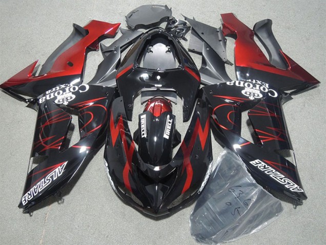 Noir Brillant Rouge Flamme Alstare Corona Extra Carénage Moto Kawasaki ZX10R 2006-2007