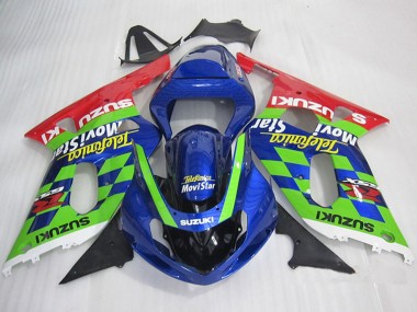 Bleu Vert Rouge Telefonica MoviStar Carénages Moto Suzuki GSXR 600 2001-2003 Pas Chère