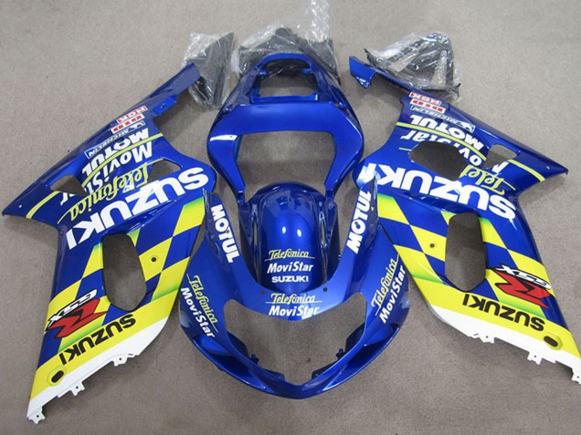 Bleu Jaune Telefonica MoviStar Carénages Moto Suzuki GSXR 600 2001-2003