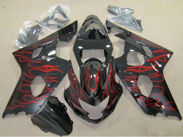 Noir Brillant Rouge Flamme Carénage Moto Suzuki GSXR 600 2004-2005