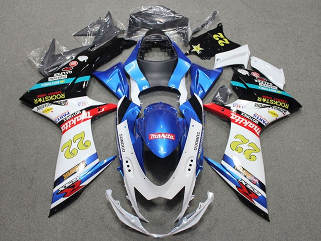 Bleu Blanc Rouge Noir Rockstar 22 Carénage Moto Suzuki GSXR 600 2011-2024