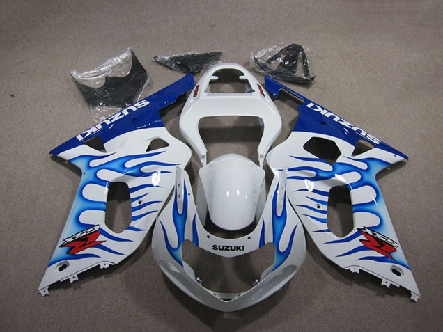 Blanc Bleu Flamme Carénage Moto Suzuki GSXR 750 2001-2003