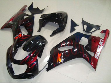 Noir Brillant Rouge Flamme Carénage Moto Suzuki GSXR 750 2001-2003 Pas Chère