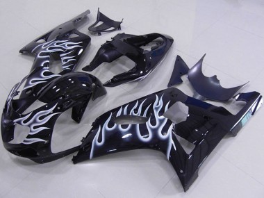 Noir Brillant Blanc Flamme Carénage Moto Suzuki GSXR 750 2001-2003 Pas Chère