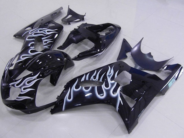 Noir Brillant Blanc Flamme Carénage Moto Suzuki GSXR 750 2001-2003