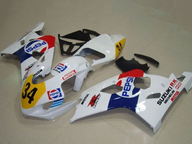 Blanc Bleu Rouge Jaune Pepsi 34 Carénage Moto Suzuki GSXR 750 2004-2005 Pas Chère