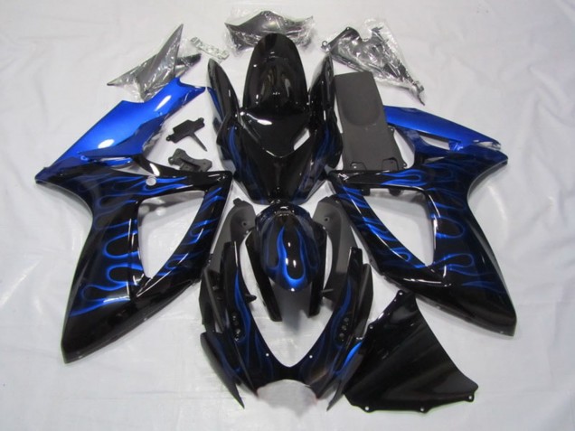 Noir Brillant Bleu Flamme Carénage Moto Suzuki GSXR 750 2006-2007