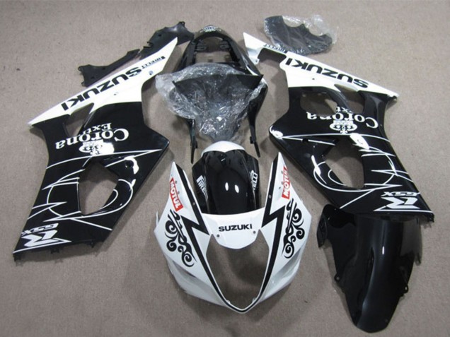 Blanc Noir Brillant Corona Extra Motul Carénage Moto Suzuki GSXR 1000 2003-2004
