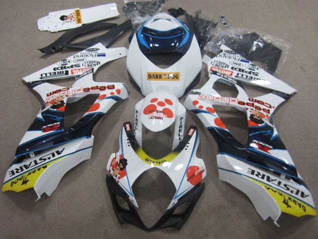 Blanc Rouge Bleu Jaune Dark Dog Carénage Moto Suzuki GSXR 1000 2007-2008