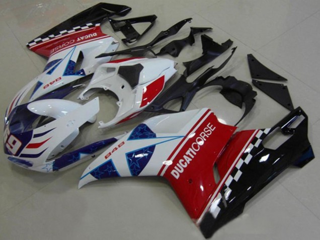 Blanc Rouge Noir Bleu Corse 69 Carénage Moto Ducati 1098 2007-2014
