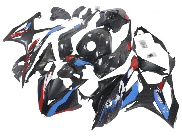 Bleu Rouge Fibre de Carbone Carénage Moto BMW S1000RR 2023-2024