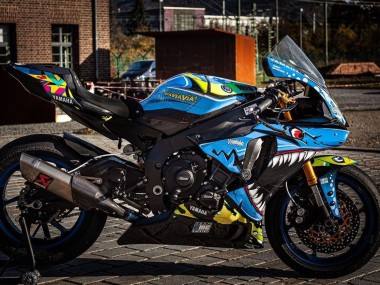 Bleu Jaune Requin Carénage Moto Yamaha YZF R1 2015-2019 Pas Chère