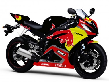 Noir Brillant Jaune Red Bull Motul Carénage Moto Yamaha YZF R6 2006-2007 Pas Chère