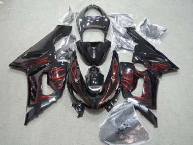 Noir Rouge Flamme Carénages Moto Kawasaki ZX6R 05-06