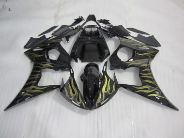 Noir avec Jaune Flamme Carénage Moto Yamaha R6 03-05
