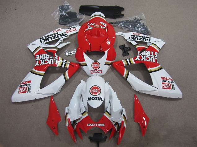 Rouge Blanc Lucky Strike Motul Carénage Moto Suzuki GSXR 600 K6 06-07 Rouge Blanc Lucky Strike Motul Carénage Moto Suzuki GSXR 600 K6 06-07
